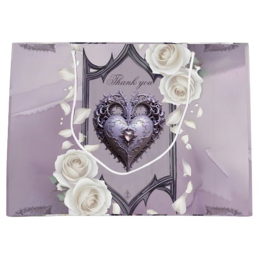 Blumenrahmen mit Herz und weißen Rosen Große Geschenktüte (Vorderseite)