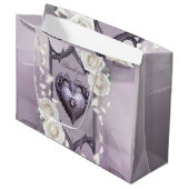 Blumenrahmen mit Herz und weißen Rosen Große Geschenktüte (Vorderseite Schrägansicht)