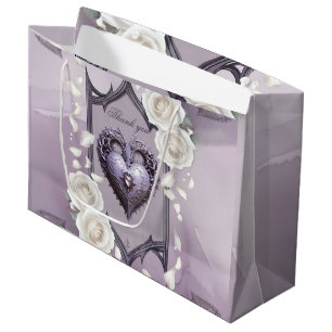 Blumenrahmen mit Herz und weißen Rosen Große Geschenktüte