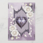 Blumenrahmen mit Herz und weißen Rosen Menükarte (Rückseite)
