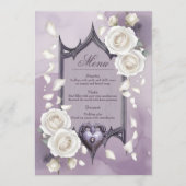 Blumenrahmen mit Herz und weißen Rosen Menükarte (Vorderseite)