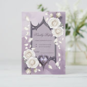 Blumenrahmen mit Herz und weißen Rosen RSVP Karte (Stehend Vorderseite)