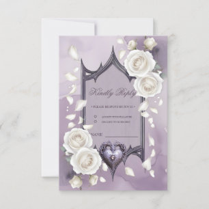 Blumenrahmen mit Herz und weißen Rosen RSVP Karte