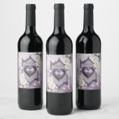 Blumenrahmen mit Herz und weißen Rosen Weinetikett (Flaschen)