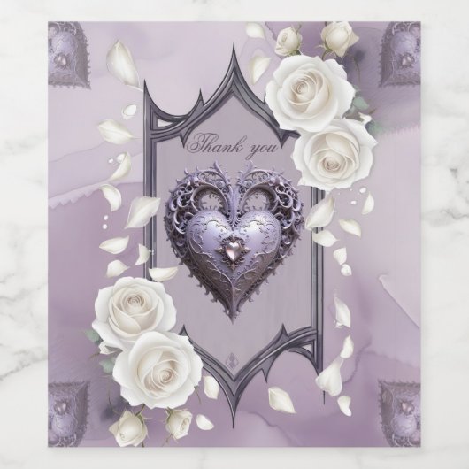 Blumenrahmen mit Herz und weißen Rosen Weinetikett (Einzelnes Label)