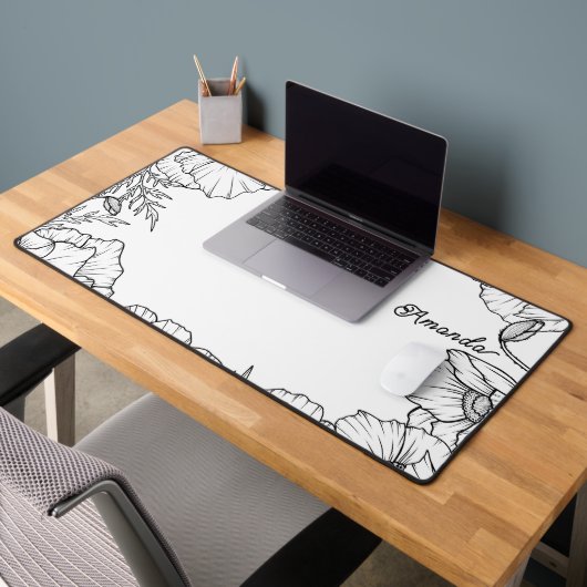 Blumenrahmen mit Ihrem Namen Schreibtischunterlage (Büro 2)