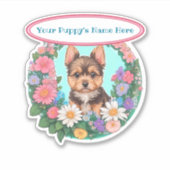 Blumenrahmen mit niedlichem Yorkshire-Stil Aufkleber (Vorderseite)