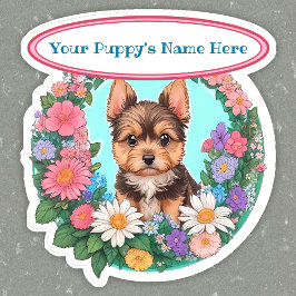 Blumenrahmen mit niedlichem Yorkshire-Stil Aufkleber