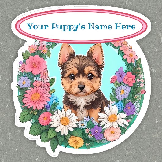 Blumenrahmen mit niedlichem Yorkshire-Stil Aufkleber