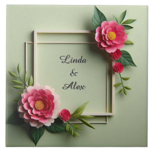 Blumenrahmen mit rosa Blume Fliese