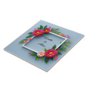 Blumenrahmen mit rosa Blume Fliese (Seite)