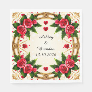 Blumenrahmen mit rosa Rosen Serviette