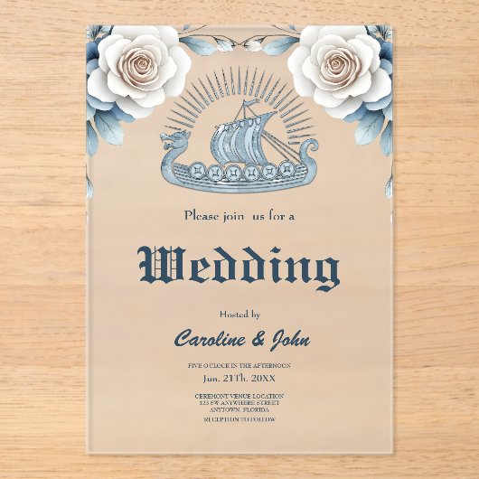 Blumenrahmen mit Rose und keltischer Gestaltung Acryleinladungen (Vorderseite)