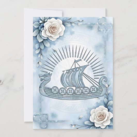 Blumenrahmen mit Rose und keltisches Design. Einladung (Rückseite)