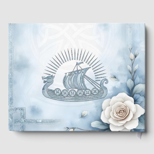 Blumenrahmen mit Rose und keltisches Design. Gästebuch (Rückseite)