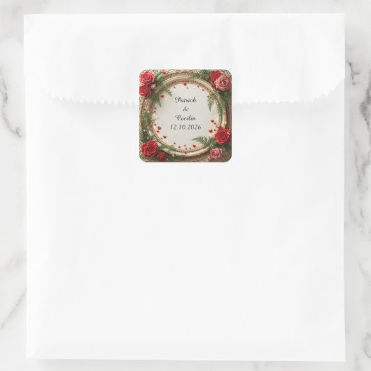 Blumenrahmen mit Rot und Rosa Quadratischer Aufkleber (Tasche)