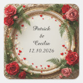 Blumenrahmen mit Rot und Rosa Quadratischer Aufkleber (Vorderseite)