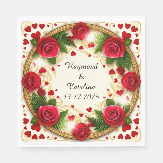 Blumenrahmen mit Rote Rosen Serviette (Vorderseite)