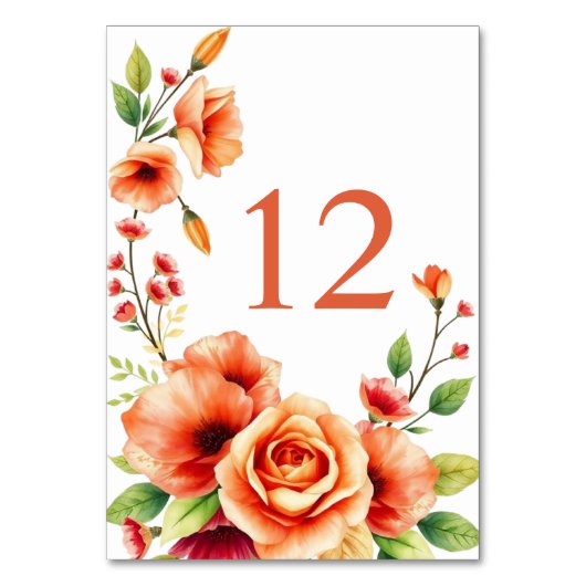 Blumenrahmen mit warmen orangefarbenen Blume Hochz Tischnummer (Rückseite)