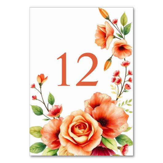 Blumenrahmen mit warmen orangefarbenen Blume Hochz Tischnummer (Vorderseite)