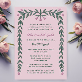 Blumenrahmen Modernes Bar Bat Mitzvah Girl Einladung