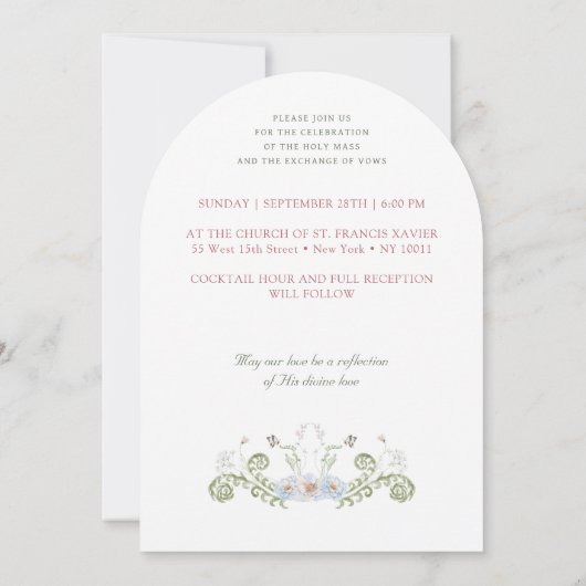 Blumenrahmen Monogramme Katholische Hochzeitseinla Einladung (Rückseite)