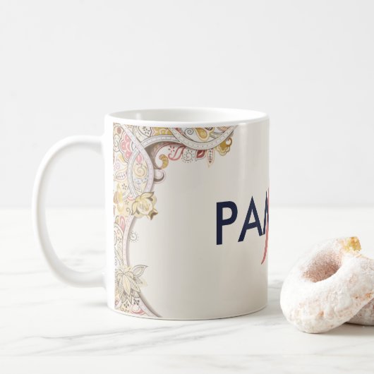 Blumenrahmen - Name und Monogramm Kaffeetasse (Mit Donut)