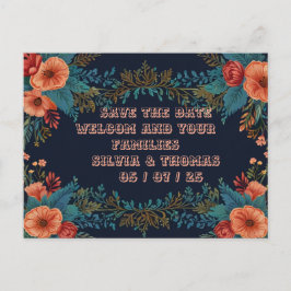 Blumenrahmen Orangefarbene Blume Hochzeit Postkart Feiertagspostkarte