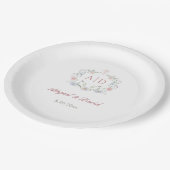Blumenrahmen Religiöse Hochzeitmonogramme Pappteller (Schrägansicht)
