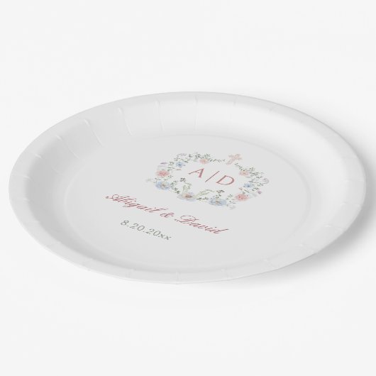 Blumenrahmen Religiöse Hochzeitmonogramme Pappteller (Schrägansicht)