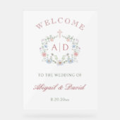 Blumenrahmen Religiöse Hochzeitmonogramme Willkomm Acrylschild (Vorderseite)