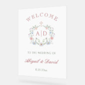 Blumenrahmen Religiöse Hochzeitmonogramme Willkomm Acrylschild (Winkel)