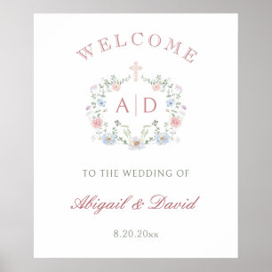 Blumenrahmen Religiöse Hochzeitmonogramme Willkomm Poster