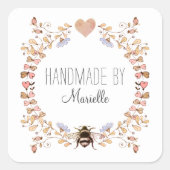 Blumenrahmen Rosa handgefertigt Personalisiert Quadratischer Aufkleber (Vorderseite)