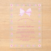 Blumenrahmen Rosa Taufe Acryleinladungen (Vorderseite)