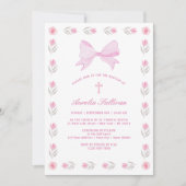 Blumenrahmen Rosa Taufe Einladung (Vorderseite)