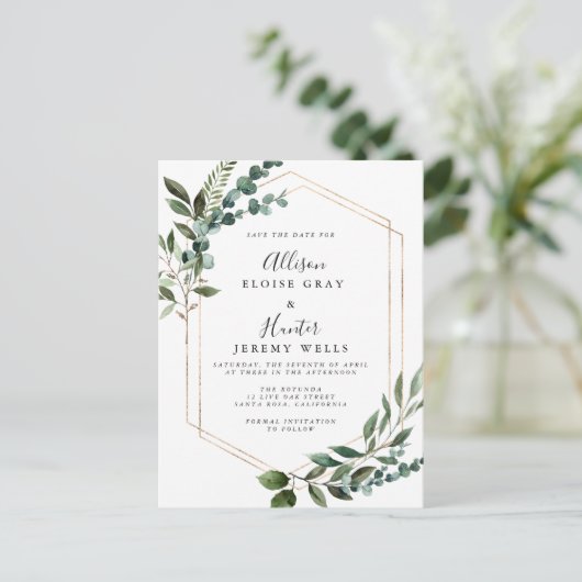 Blumenrahmen Save the Date Postkarte (Stehend Vorderseite)