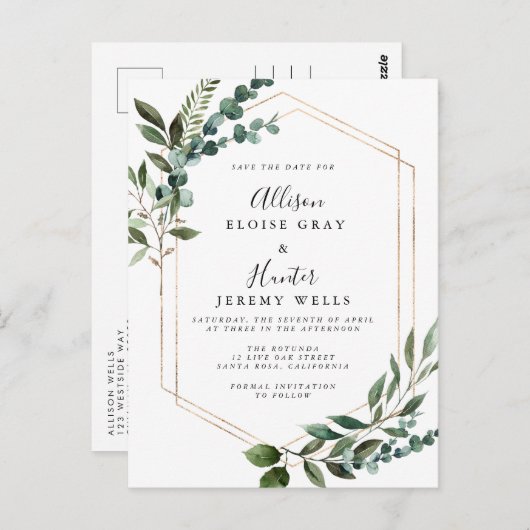 Blumenrahmen Save the Date Postkarte (Vorne/Hinten)