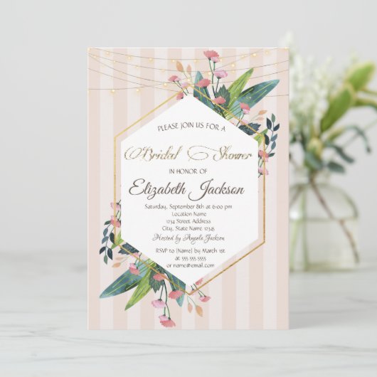 Blumenrahmen Streifen Brautdusche Einladung (Stehend Vorderseite)