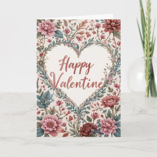 Blumenrahmen Valentinstag Romantisch Frohen Valent Karte (Vorderseite)