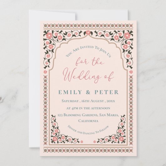 Blumenrahmen Vintage Orientalische Grenzhochzeit Einladung (Vorderseite)