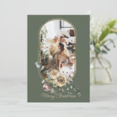 Blumenrahmen Weihnachtsfeiertag Foto Personalisier Feiertagskarte (Stehend Vorderseite)