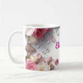 Blumenrand mit individuellem Namen Kaffeetasse (Links)