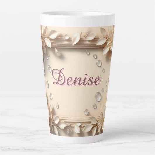 Blumenrand mit individuellem Namen Milchtasse (Vorderseite)