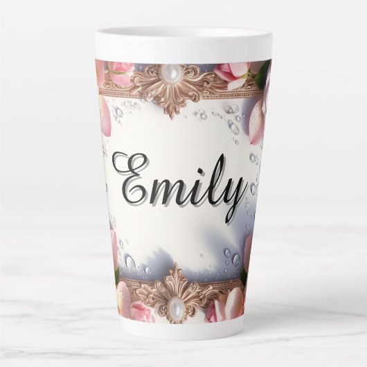 Blumenrand mit individuellem Namen Milchtasse (Vorderseite)