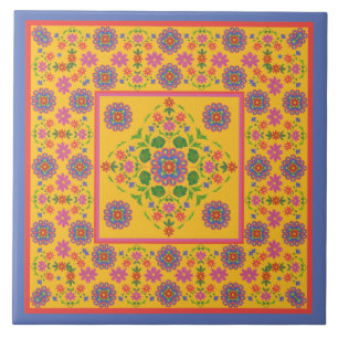 BlumenRangoli Muster-Grenze, gelbe Keramik-Fliese Fliese