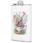 Blumenrankenmuster – sanfte Wasserfarbe-Boho-Kunst Flachmann (Links)