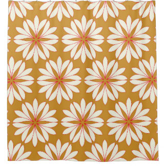 Blumenraster: Gold, Rot, Elfenbein Duschvorhang