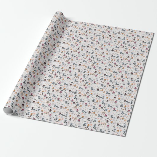 Blumenrauschen: Handgezeichnete Nahtlose Textur Geschenkpapier (Ungerollt)