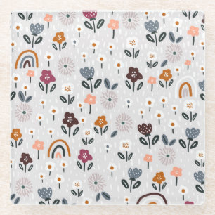 Blumenrauschen: Handgezeichnete Nahtlose Textur Glasuntersetzer